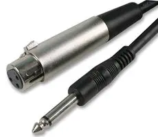 3 Pin XLR Socket to 6.35mm (1/4") Mono Jack Plug Lead, 6m Black
