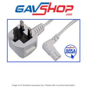 5M-Fig8-Lead-White Pro Elec UK Mains Lead 13A plug to Figure 8 (C7) Right Angled 5m White