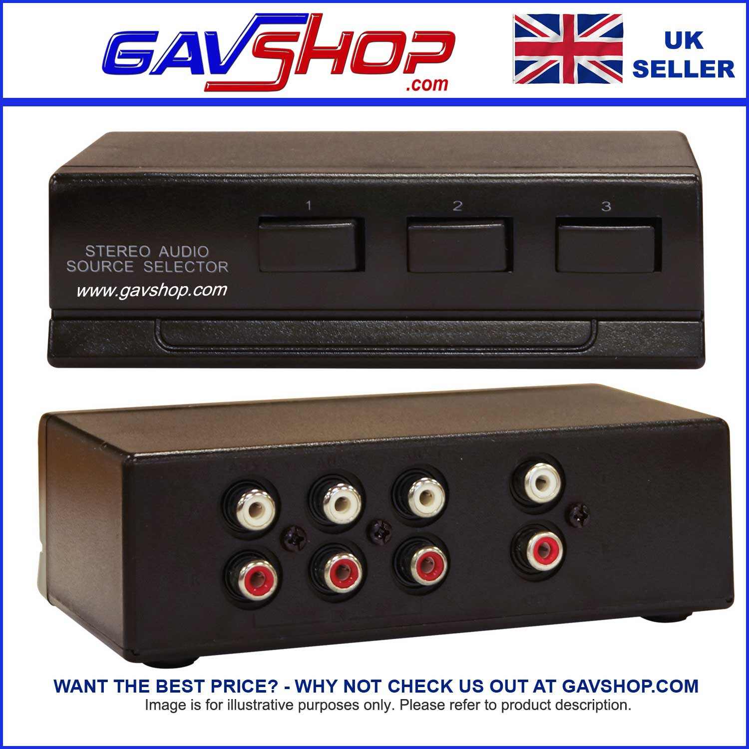 Compact 3 way Stereo CD AUX TUNER TURNTABLE switch for added inputs. Boxed