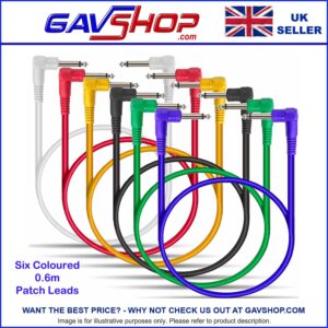G030J---6-x-Angled-6.35mm-Jack-Patch-Leads Standard Assorted Coloured 6.35mm Right Angled Jack Plug to 6.35mm Right Angled Jack Plug Screened Leads (6) - 0.6m