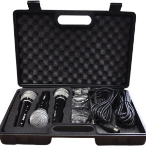 Soundlab Dynamic Vocal Microphone Kit with 3 Plastic Microphones, Leads and Carry Case