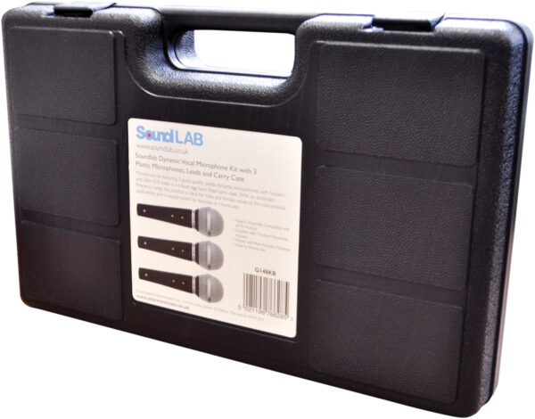 Soundlab Dynamic Vocal Microphone Kit with 3 Plastic Microphones, Leads and Carry Case