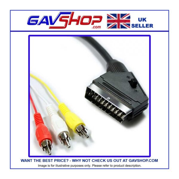 Scart to 3 x Phono RCA Plugs with Switched Input or Output in Various Lengths