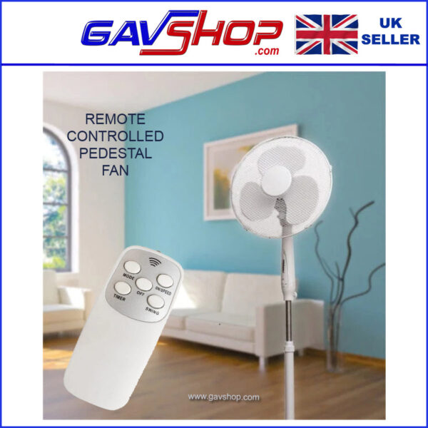 16" (40 cm) Oscillating 3 Speed Pedestal Fan with Remote Control and Timer