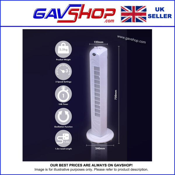 Prem-I-Air Floor Standing 3 Speed Oscillating Tower Fan with Timer