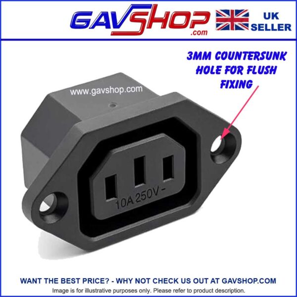 IEC-C14-SOCKET-FLUSH IEC C13 Black Panel Socket Flange Mount Fix AC 250V 10A Female Connector 3 Pins Inlet