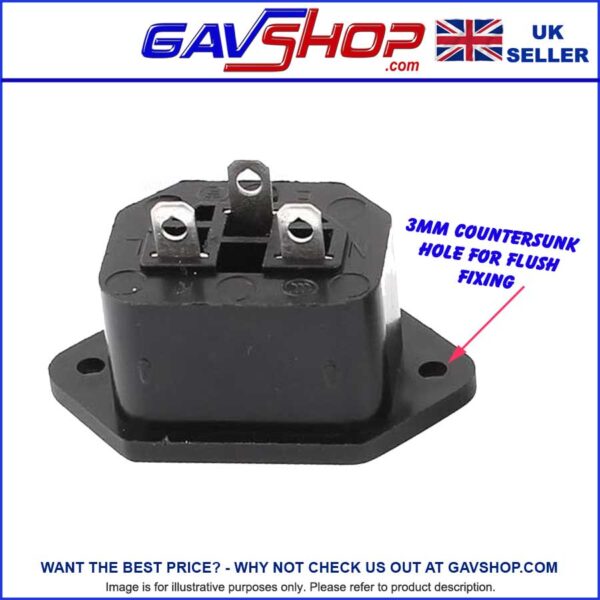 IEC-C14-SOCKET-FLUSH-rear IEC C13 Black Panel Socket Flange Mount Fix AC 250V 10A Female Connector 3 Pins Inlet