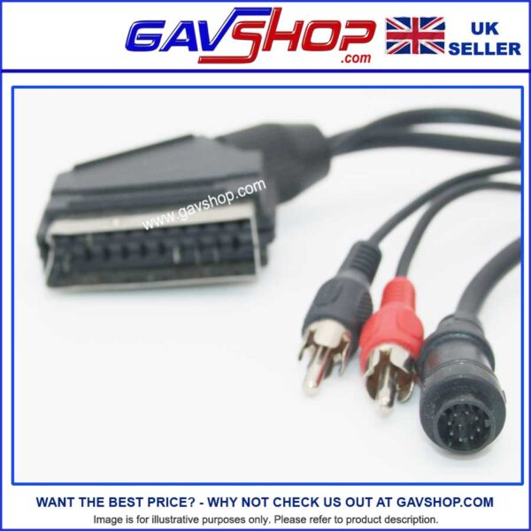 8 Pin Mini Round Din Plug with 2 x RCA Phonos to 21 Pin Scart Plug - 2m