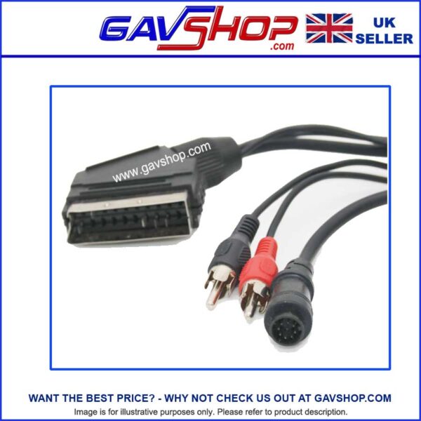 8 Pin Mini Round Din Plug with 2 x RCA Phonos to 21 Pin Scart Plug - 2m