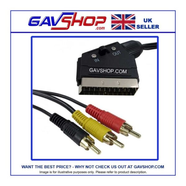 Scart to 3 x Phono RCA Plugs with Switched Input or Output in Various Lengths