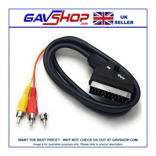 Scart to 3 x Phono RCA Plugs with Switched Input or Output in Various Lengths
