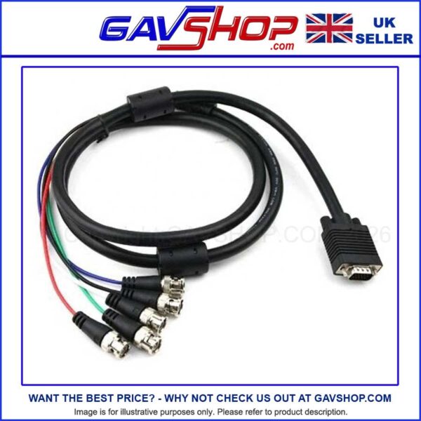15 Pin VGA (D Sub) Male to 5 BNC Male RGBHV Connectors Lead