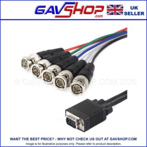 15 Pin VGA (D Sub) Male to 5 BNC Male RGBHV Connectors Lead