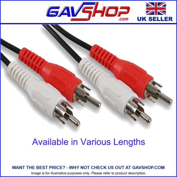 Twin RCA Phono CABLE 2 x Male to 2 x Male Red and White Various Lengths