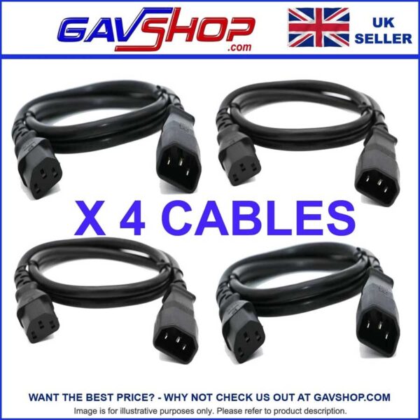 4 x 1mtr IEC Male C14 to Female C13 IEC Cable Extension Leads DMX Lighting etc.