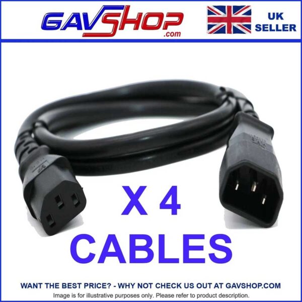4 x 1mtr IEC Male C14 to Female C13 IEC Cable Extension Leads DMX Lighting etc.