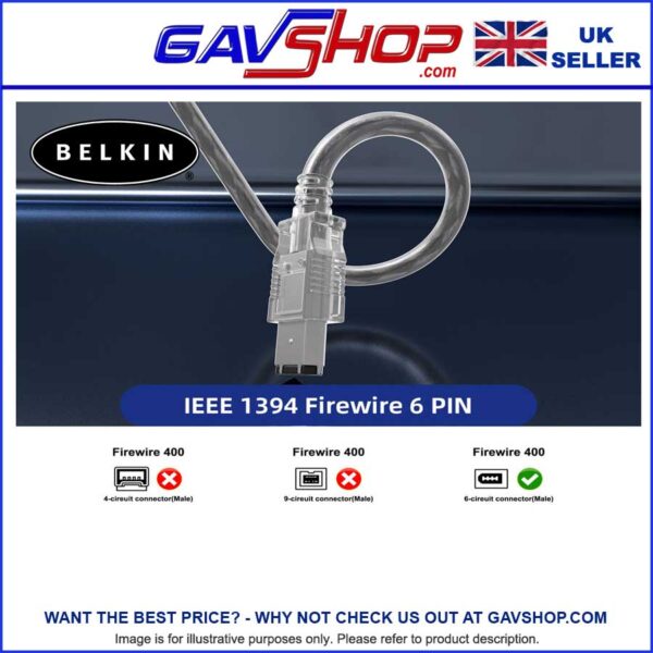 1.8m Belkin FireWire 400 Cable IEEE-1394a 6-Pin Male to Male Data Transfer Cable