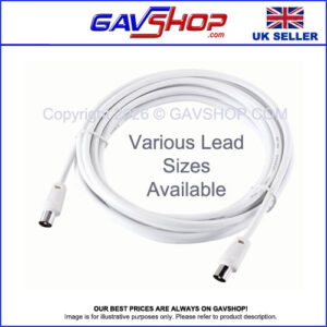 Coil-Aerial-Lead-Male-to-M- Aerial Coaxial Plug to Plug TV and Video Lead White - Various Lengths