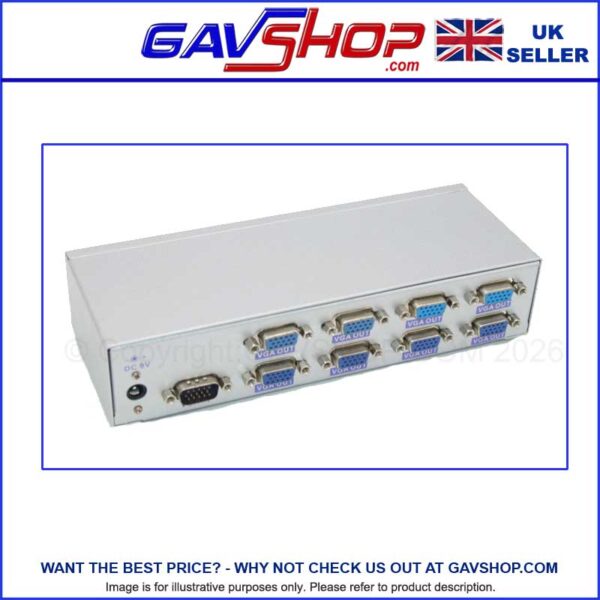VGA SVGA 8 Port Splitter From 1 PC Device to 8 Monitors Displays or Projectors