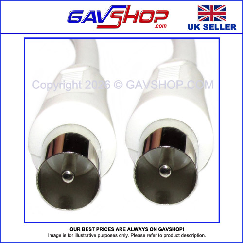 GAVSHOP-White-Male-to-Male- Aerial Coaxial Plug to Plug TV and Video Lead White - Various Lengths