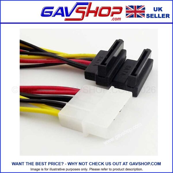 4 Pin IDE Molex to 2x SATA Female Right Angle HDD Power Y Splitter Cable