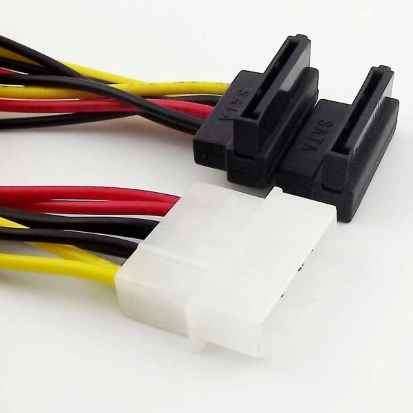 4 Pin IDE Molex to 2x SATA Female Right Angle HDD Power Y Splitter Cable