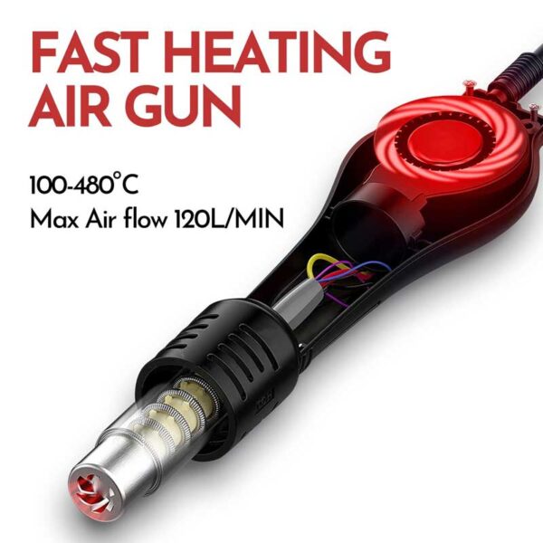 750W 2-in-1 Soldering Iron Station Hot Air Gun Desoldering Rework LED Digital UK Plug