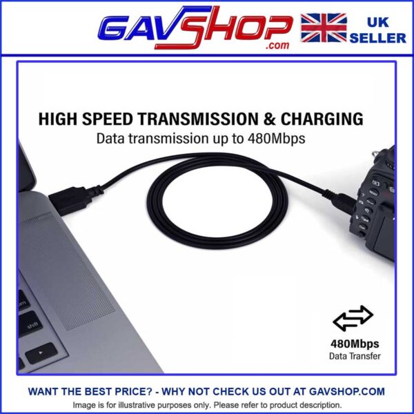 USB A 2.0 to Mini USB B Cable, for Camera, Camcorder, Sat Nav, Dashcam Various Sizes etc