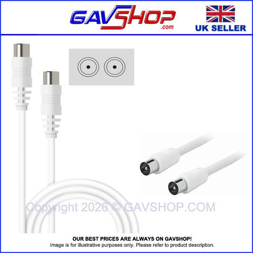White-Aerial-Lead-Male-to-M Aerial Coaxial Plug to Plug TV and Video Lead White - Various Lengths