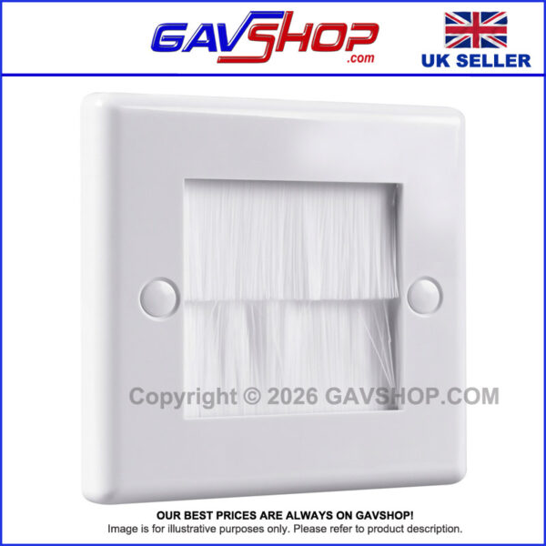 White Brushed Wall Plate Single Gang - Designed to Hide Cable Entry Points in the Wall