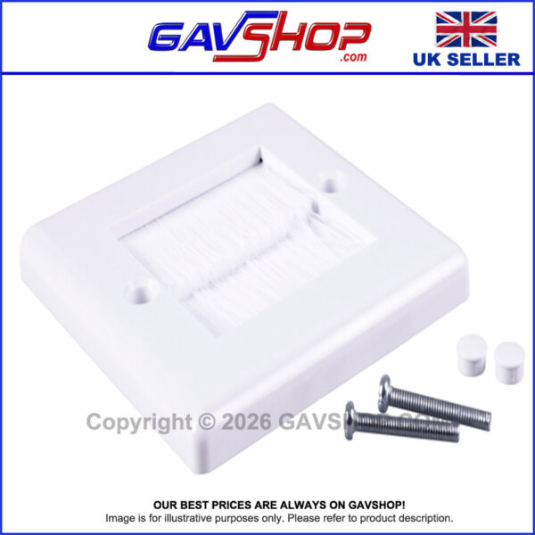 White Brushed Wall Plate Single Gang - Designed to Hide Cable Entry Points in the Wall