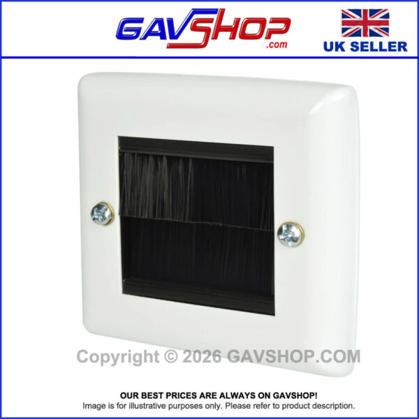 White Brushed Wall Plate Steel Single Gang - Designed to Hide Cable Entry Points in the Wall