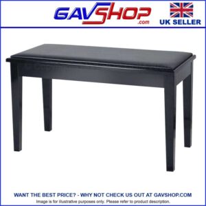 Piano or Keyboard Bench with Storage Compartment in Gloss Black Studded Cushion
