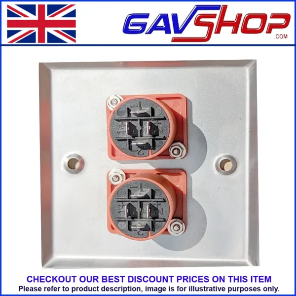 Brushed Steel Speakon Wallplate with 2 x Speakon 4 Pole Speaker Connector Socket