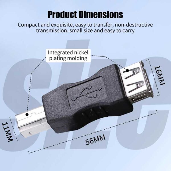 USB A to B Adapter - Female to Male Converter for Printers, Scanner, Fax