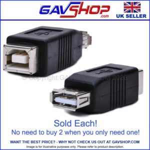 USB A to B Adapter - Female to Female Converter for Printers, Scanner, Fax