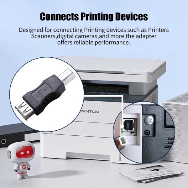 USB A to B Adapter - Female to Male Converter for Printers, Scanner, Fax