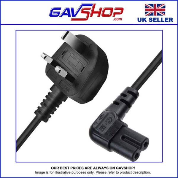 Right Angled Fig8 Lead - 5m Black UK plug to Figure 8 (C7)