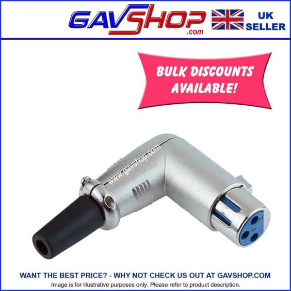 Right Angled XLR Socket 3 Pin with Cable Protector and Solder Terminals