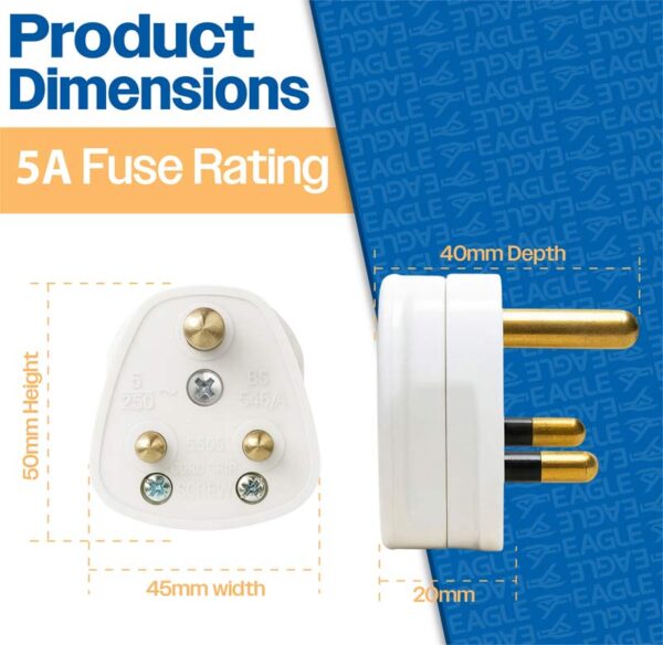Small Round Pin Plug Top 5A - ( Pack of Two Plugs ) for Lighting, Caravans and Clocks