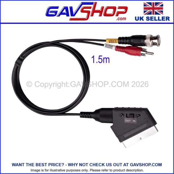 Switched Scart to BNC Phono 1.5m Lead