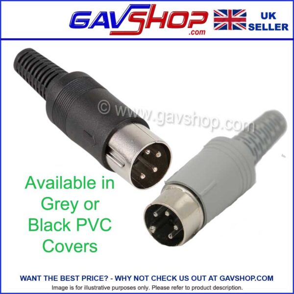 4-Pin DIN Inline Plug Connector suitable mating with female sockets - Grey or Black