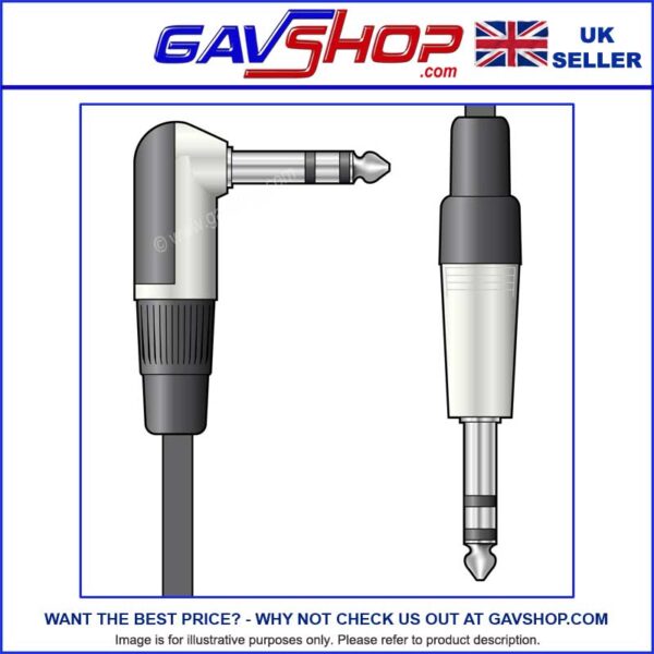 6.3mm TRS Right Angle Jack Plug Audio Leads - 6.3mm TRS Jack Plug in 3m or 6m