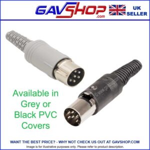 6-Pin DIN Inline Plug Connector 240° suitable mating with female sockets - Grey or Black