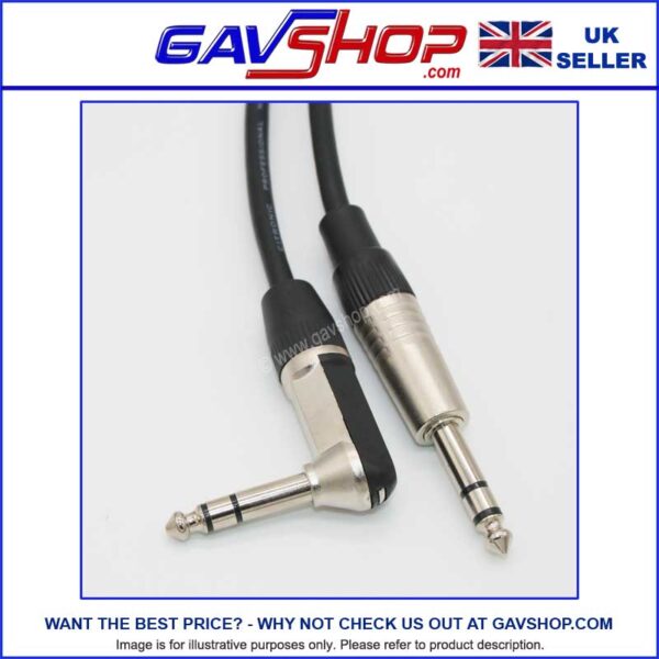 6.3mm TRS Right Angle Jack Plug Audio Leads - 6.3mm TRS Jack Plug in 3m or 6m