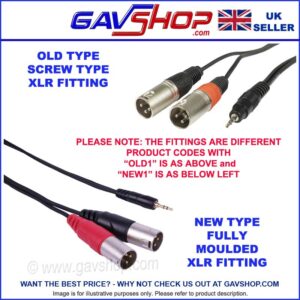 3.5mm Stereo Jack Plug to 2x 3 Pin XLR Male Plug Lead Various Sizes