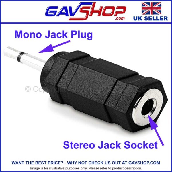 3.5 mm Mono Plug to 3.5 mm Stereo Socket Adaptor