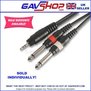 3.5mm Stereo Jack to 2x 6.35mm (1/4 inch) Mono Jack Plug to Plug Lead, 6m, Black