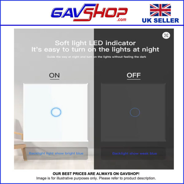 BSEED-White-Touch-Switch--- Touch Light Switch Wall Switch Tempered Crystal Glass Panel LED Indicator Sensor Button 1 Gang 1 Way EU Standard