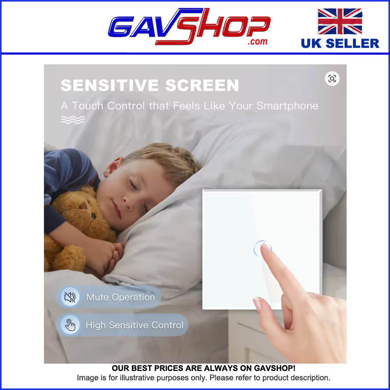 Touch Light Switch Wall Switch Tempered Crystal Glass Panel LED Indicator Sensor Button 1 Gang 1 Way EU Standard